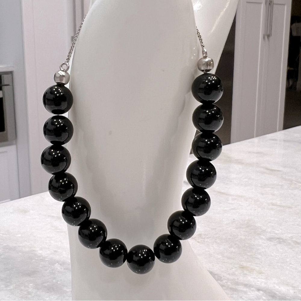 California Black Jade Sterling Silver BOLO Bracelet